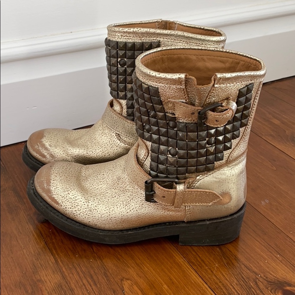 Ash Gold Biker Studded Boots